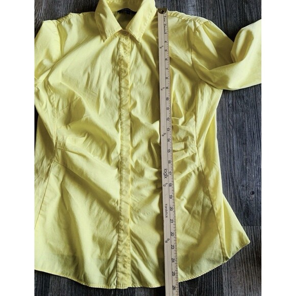 Lafayette 148 Yellow 3/4 Sleeve Ruched Gathered Stretch Button Up Top Blouse 6 - Picture 6 of 8